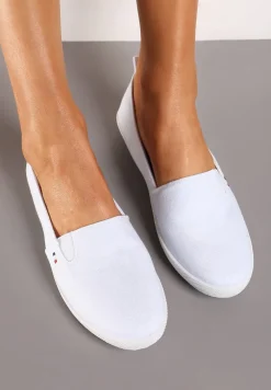 Białe Casualowe Płaskie Tenisówki z Elastycznymi Wstawkami Mennassa