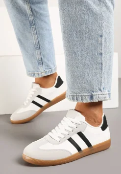 Białe Casualowe Sneakersy z Ekozamszu na Płaskiej Podeszwie Pemeriana