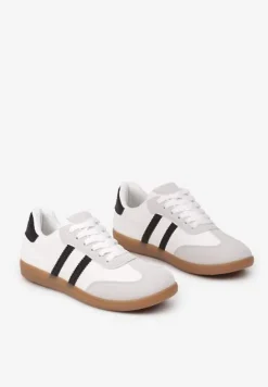 Białe Casualowe Sneakersy z Ekozamszu na Płaskiej Podeszwie Pemeriana