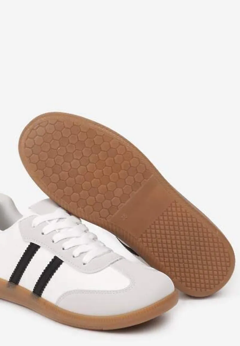 Białe Casualowe Sneakersy z Ekozamszu na Płaskiej Podeszwie Pemeriana