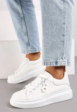 Białe Casualowe Sneakersy z Zawieszką Misiem Ulevidia