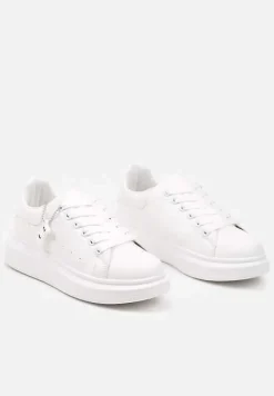 Białe Casualowe Sneakersy z Zawieszką Misiem Ulevidia