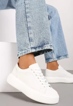Białe Casualowe Sneakersy na Platformie ze Sznurowaniem Oterra