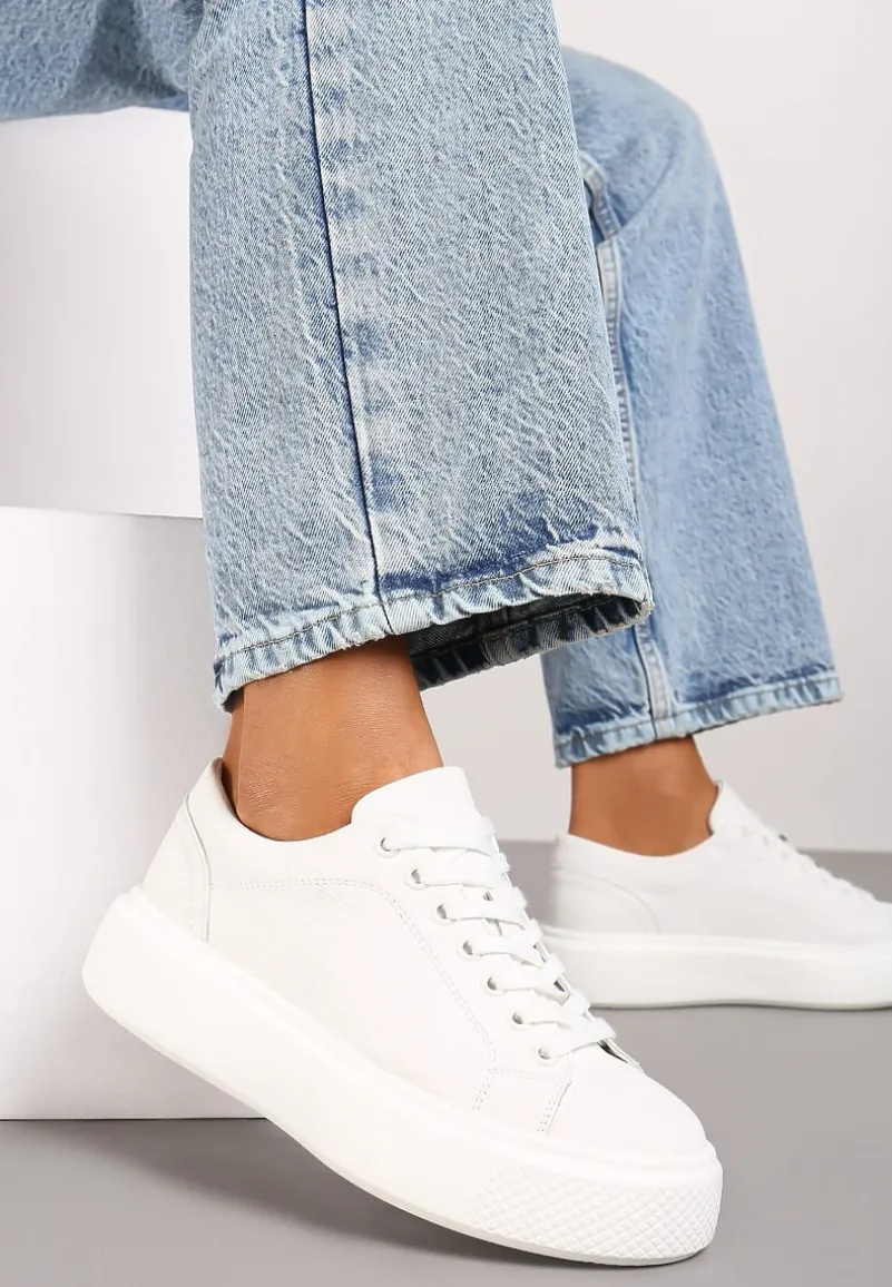 Białe Casualowe Sneakersy na Platformie ze Sznurowaniem Oterra