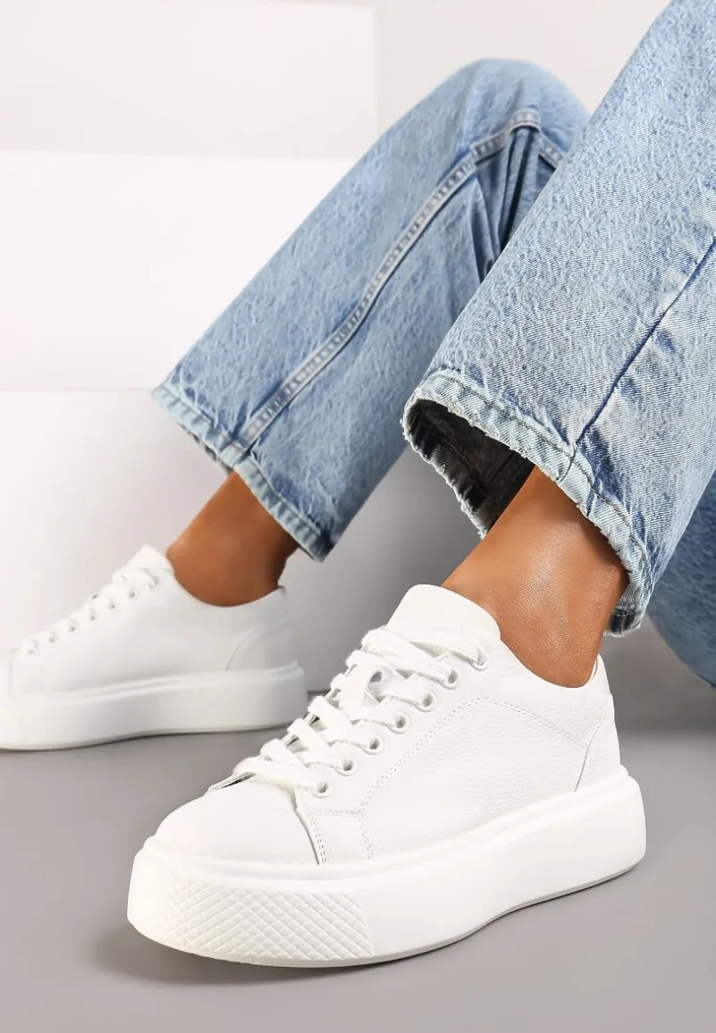Białe Casualowe Sneakersy na Platformie ze Sznurowaniem Oterra