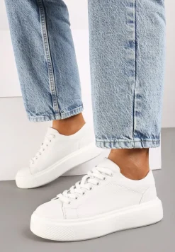 Białe Casualowe Sneakersy na Platformie ze Sznurowaniem Oterra
