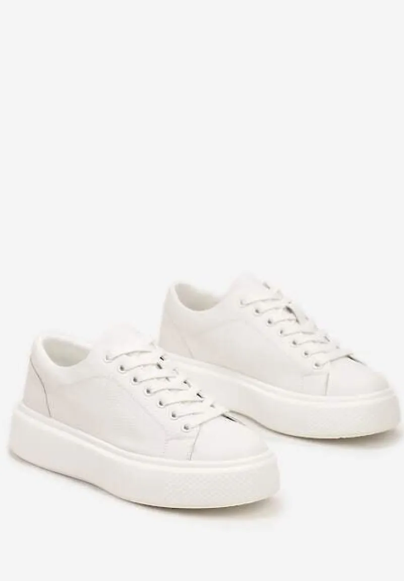 Białe Casualowe Sneakersy na Platformie ze Sznurowaniem Oterra