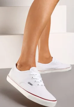 Białe Casualowe Sznurowane Tenisówki na Płaskiej Podeszwie Moanisa