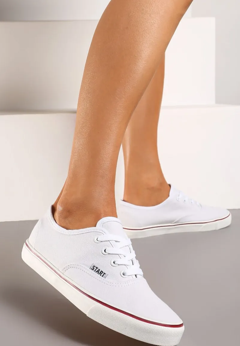 Białe Casualowe Sznurowane Tenisówki na Płaskiej Podeszwie Moanisa