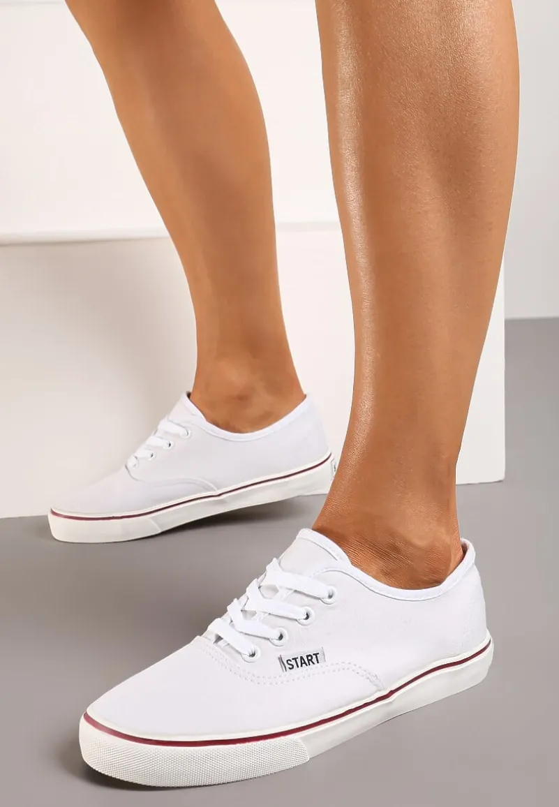 Białe Casualowe Sznurowane Tenisówki na Płaskiej Podeszwie Moanisa