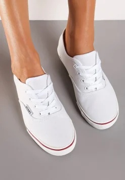 Białe Casualowe Sznurowane Tenisówki na Płaskiej Podeszwie Moanisa