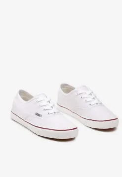 Białe Casualowe Sznurowane Tenisówki na Płaskiej Podeszwie Moanisa