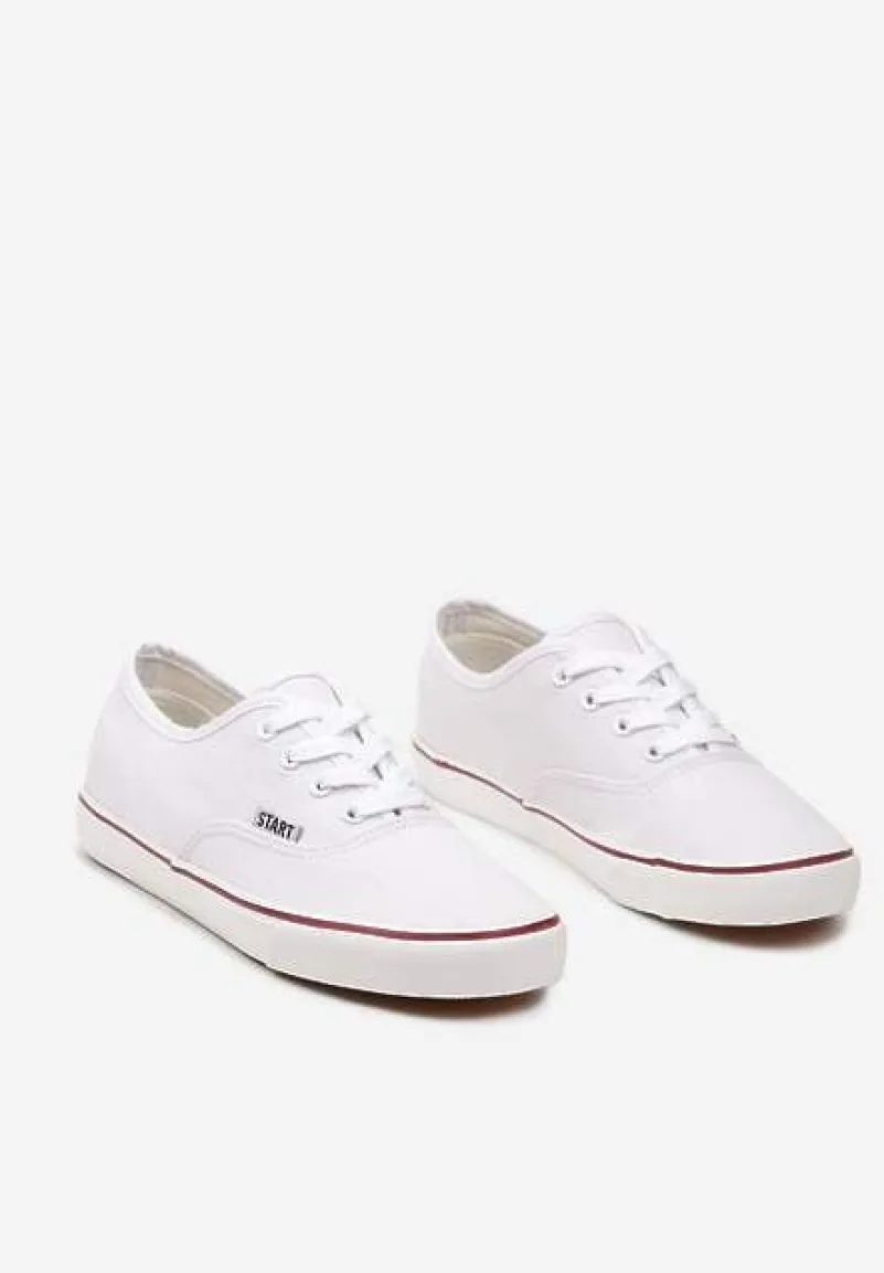 Białe Casualowe Sznurowane Tenisówki na Płaskiej Podeszwie Moanisa