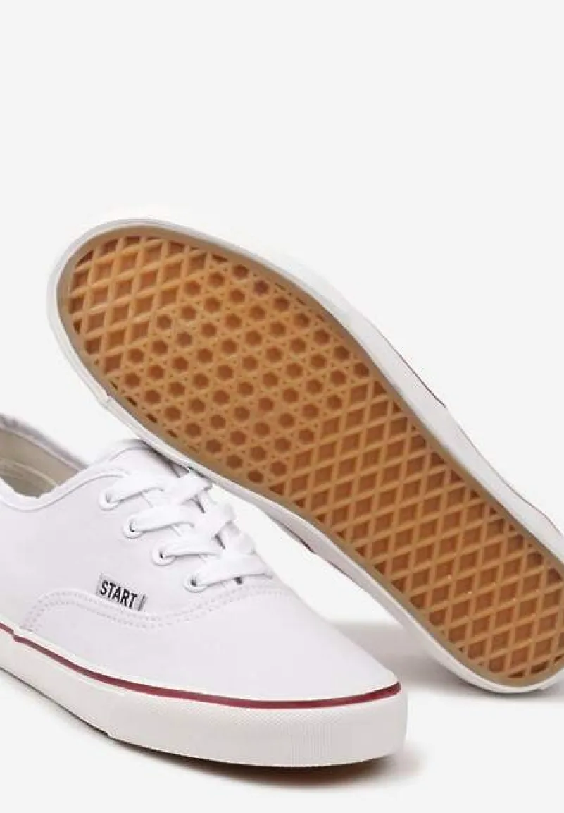 Białe Casualowe Sznurowane Tenisówki na Płaskiej Podeszwie Moanisa