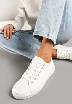 Białe Casualowe Trampki na Platformie ze Sznurowaniem Ravathra