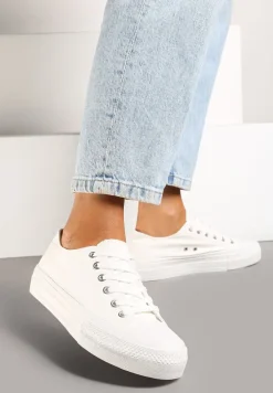 Białe Casualowe Trampki na Platformie ze Sznurowaniem Ravathra