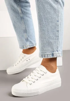Białe Casualowe Trampki na Platformie ze Sznurowaniem Ravathra