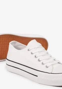 Białe Casualowe Trampki na Platformie ze Sznurowaniem i Niską Cholewką Savaniela