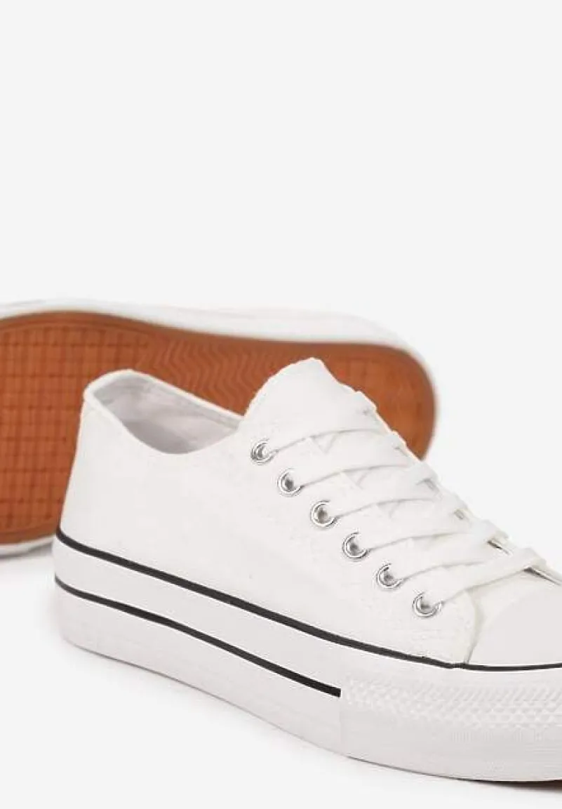 Białe Casualowe Trampki na Platformie ze Sznurowaniem i Niską Cholewką Savaniela