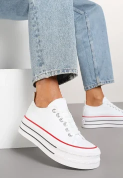 Białe Casualowe Trampki na Platformie pod Kostkę Ravamis