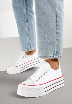 Białe Casualowe Trampki na Platformie pod Kostkę Ravamis