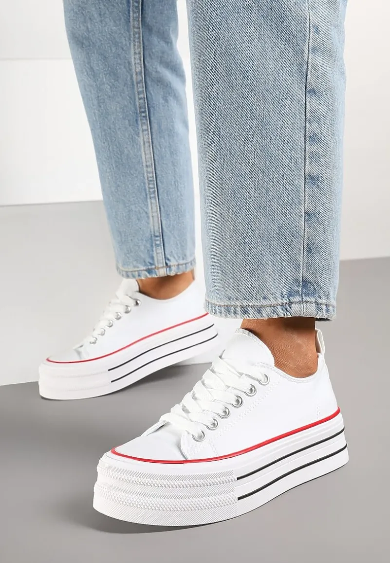 Białe Casualowe Trampki na Platformie pod Kostkę Ravamis