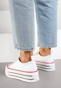 Białe Casualowe Trampki na Platformie pod Kostkę Ravamis