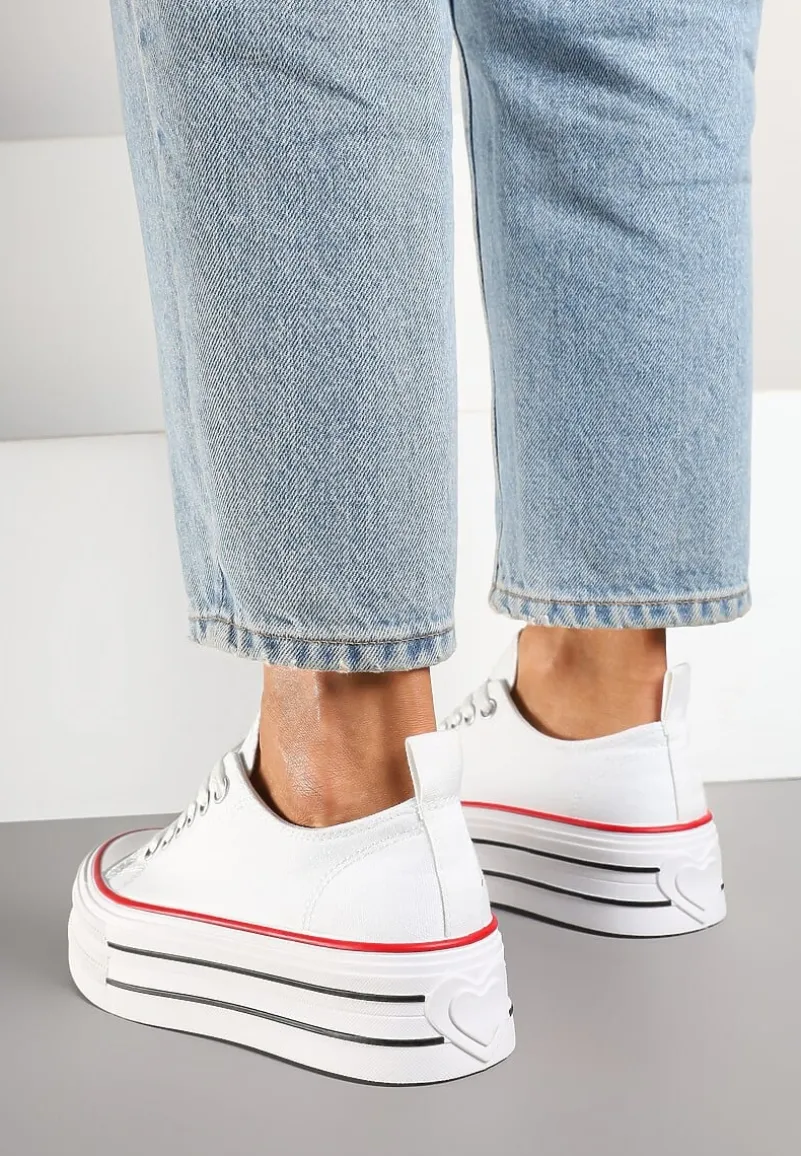 Białe Casualowe Trampki na Platformie pod Kostkę Ravamis