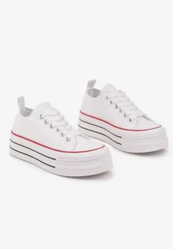 Białe Casualowe Trampki na Platformie pod Kostkę Ravamis