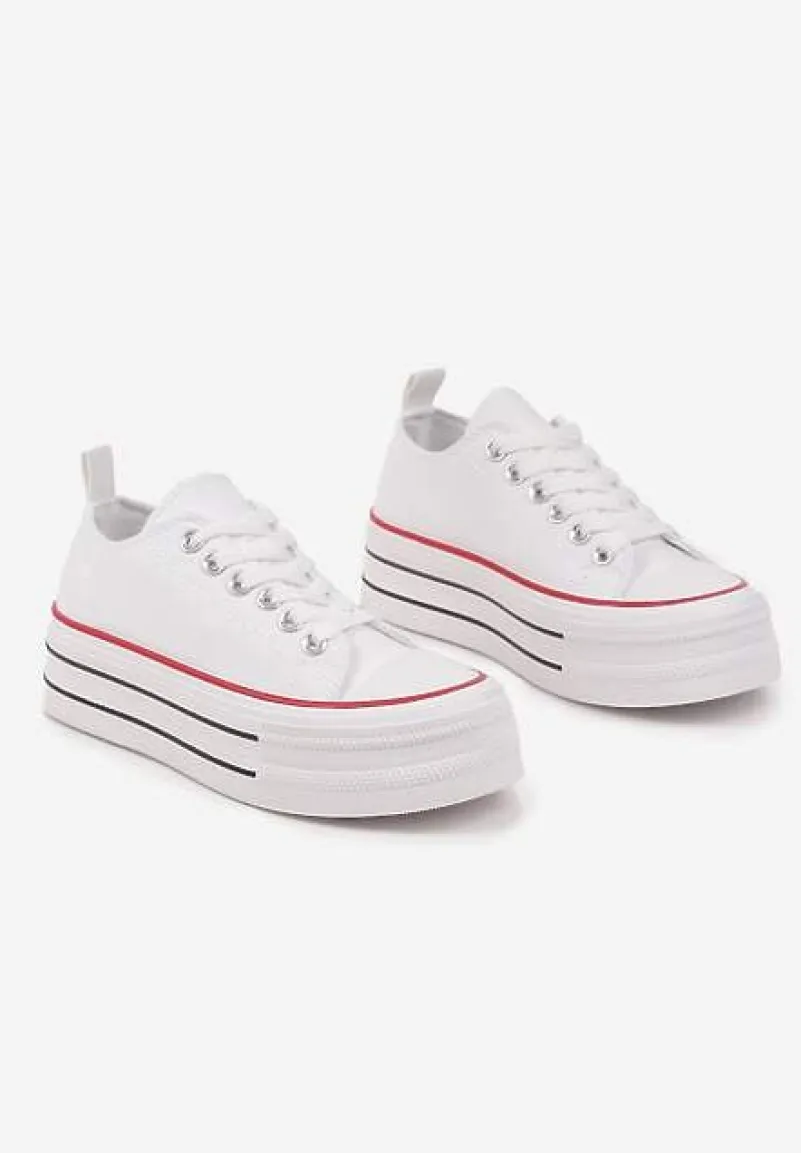 Białe Casualowe Trampki na Platformie pod Kostkę Ravamis