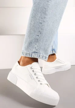 Białe Casualowe Trampki przed Kostkę na Platformie ze Sznurowaniem Reapita