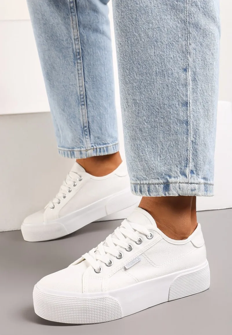 Białe Casualowe Trampki przed Kostkę na Platformie ze Sznurowaniem Reapita