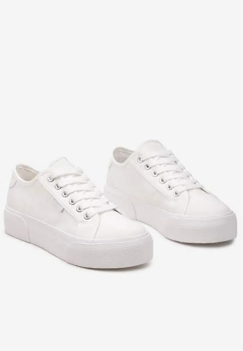 Białe Casualowe Trampki przed Kostkę na Platformie ze Sznurowaniem Reapita
