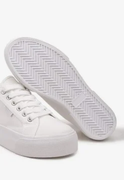 Białe Casualowe Trampki przed Kostkę na Platformie ze Sznurowaniem Reapita