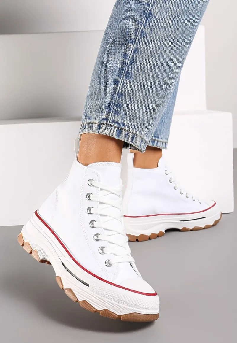 Białe Casualowe Trampki za Kostkę na Grubej Platformie Tiaelina
