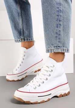 Białe Casualowe Trampki za Kostkę na Grubej Platformie Tiaelina