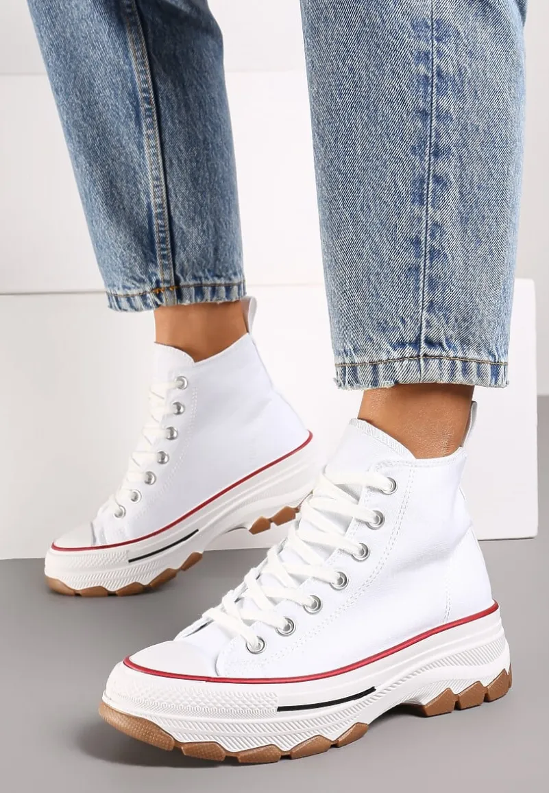 Białe Casualowe Trampki za Kostkę na Grubej Platformie Tiaelina