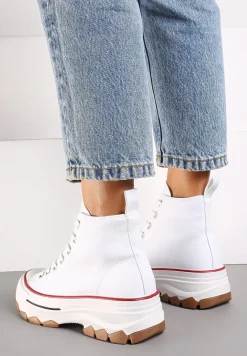 Białe Casualowe Trampki za Kostkę na Grubej Platformie Tiaelina