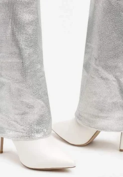 Białe Cyrkoniowe Kozaki na Obcasie Typu Szpilka z Cholewką Imitującą Nogawkę Valentila