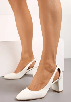 Białe Czółenka na Słupku Ozdobione Wycięciami Po Bokach Darisol