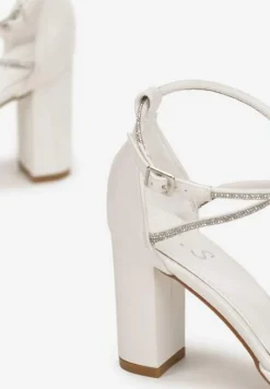 Białe Czółenka na Słupku ze Szpiczastym Noskiem i Paskiem w Cyrkonie Jiansa