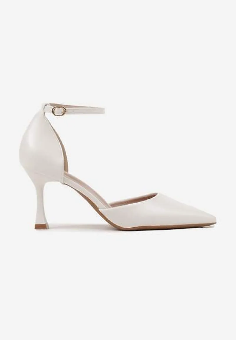 Białe Czółenka na Szpilce z Paskiem Wokół Kostki Eleantia