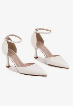 Białe Czółenka na Szpilce z Paskiem Wokół Kostki Eleantia