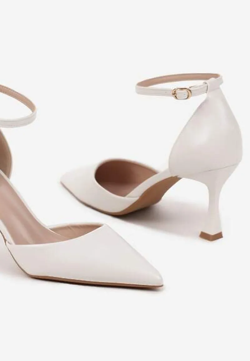 Białe Czółenka na Szpilce z Paskiem Wokół Kostki Eleantia