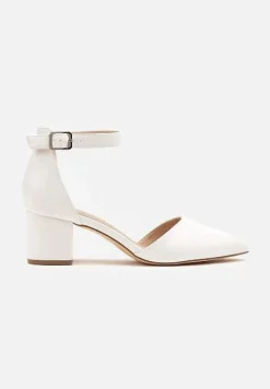 Białe Czółenka Sandały Vices na Słupku ze Skórzaną Wkładką Ozdobione Brokatem Leanelith