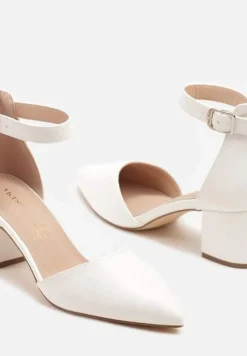Białe Czółenka Sandały Vices na Słupku ze Skórzaną Wkładką Ozdobione Brokatem Leanelith
