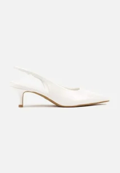 Białe Czółenka Slingback Vices z Lakierowanym Połyskiem na Kaczuszce Sonwena