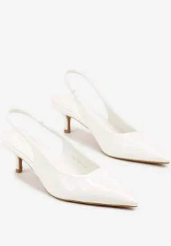 Białe Czółenka Slingback Vices z Lakierowanym Połyskiem na Kaczuszce Sonwena