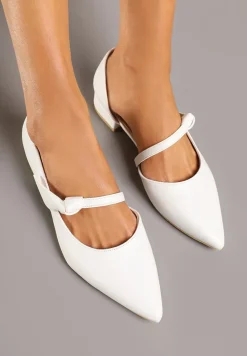 Białe Czółenka Vices na Płaskiej Podeszwie ze Skórzaną Wkładką z Supełkiem Liliarine