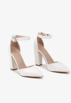 Białe Czółenka Vices na Słupku z Paskiem Wokół Kostki Izalithea